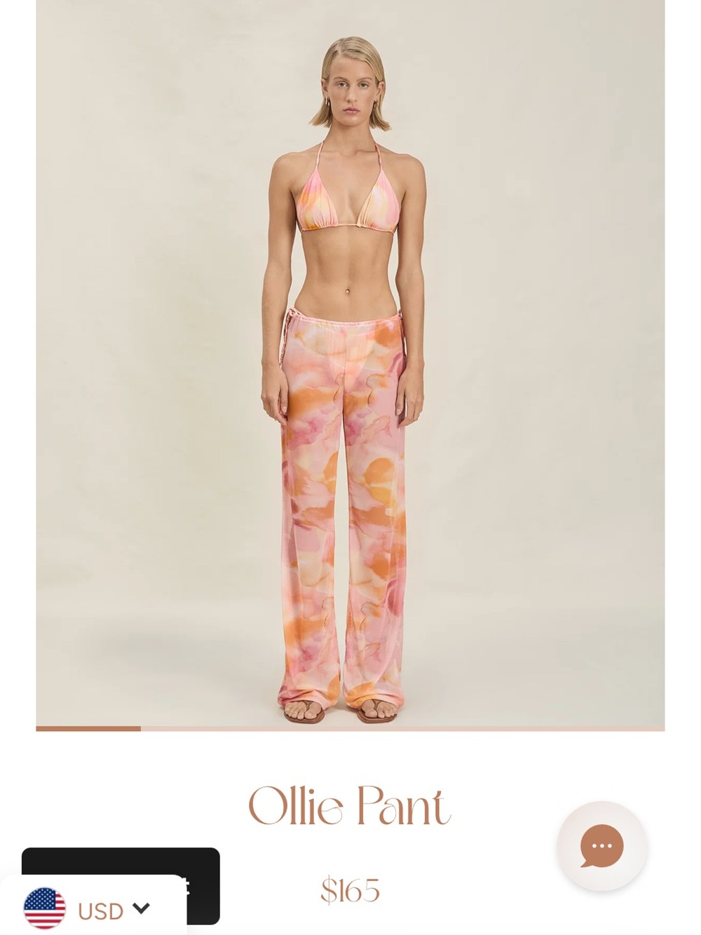 Devon Windsor Ollie Wide-Leg flowy Pant in Pink & Orange Watercolor